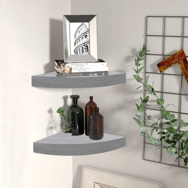 Braily 2 Piece Triangle Corner Shelf, 3.8cm H x 25cm W x 25cm D, Concrete Grey
