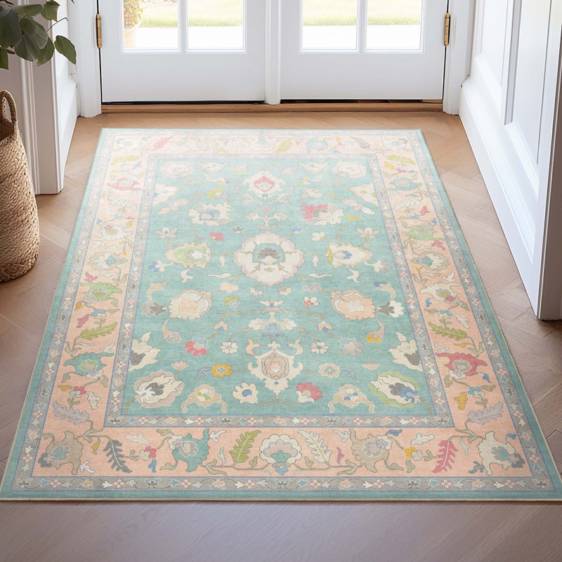 Bungalow Rose Adrith Konya Updated Traditional Oriental Pastel Green Area Rug, Rectangle 3'11" x 5'3"
