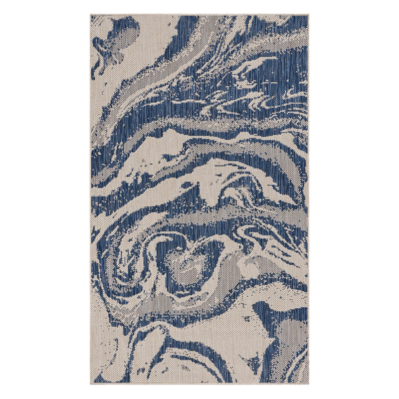 Ohiopyle Abstract Beige/Blue Power Loomed Indoor/Outdoor Area Rug, Rectangle 3' x 5'
