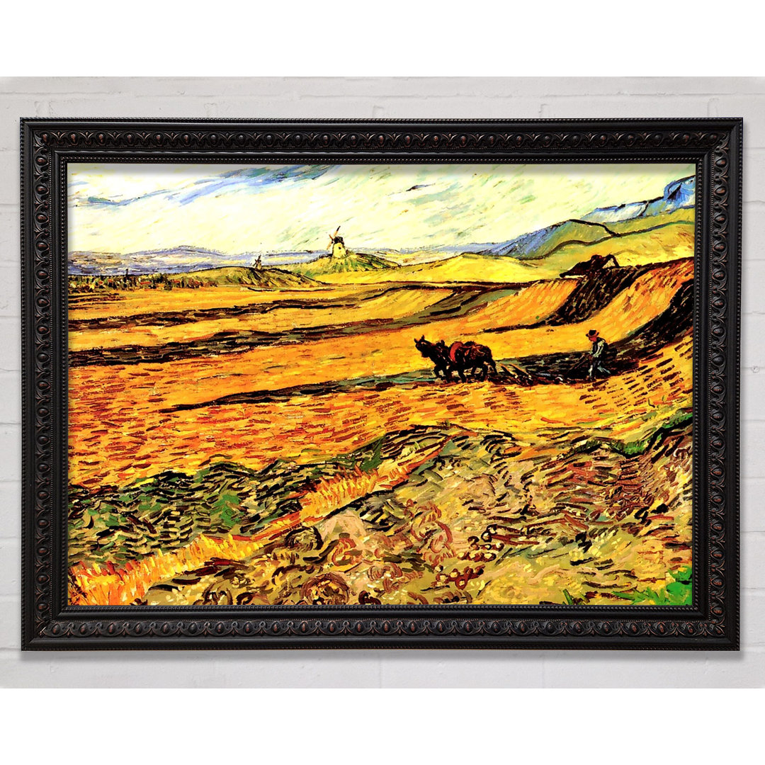 Van Gogh Feld mit Pflüger und Mühle - Bilderrahmen Kunstdrucke