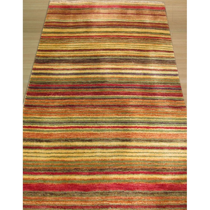 Lush Striped Red Flatweave Wool Area Rug, Runner 2' x 6'