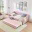 Lit de jour simple, lit de jour convertible rembourré avec dossier capitonné, canapé-lit polyvalent 3 en 1 avec lit gigogne escamotable et rangement latéral, parfait pour un salon compact - rose-130430009-130430013