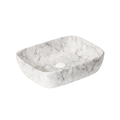 Lavabo de salle de bain en céramique de style marbre blanc de 19 po sans armoire, gris pierre et teinture - utilisation à long terme, 19,14 po de profondeur, 15,84 de largeur, 5,55 de hauteur avec motif, sans excellente durabilité