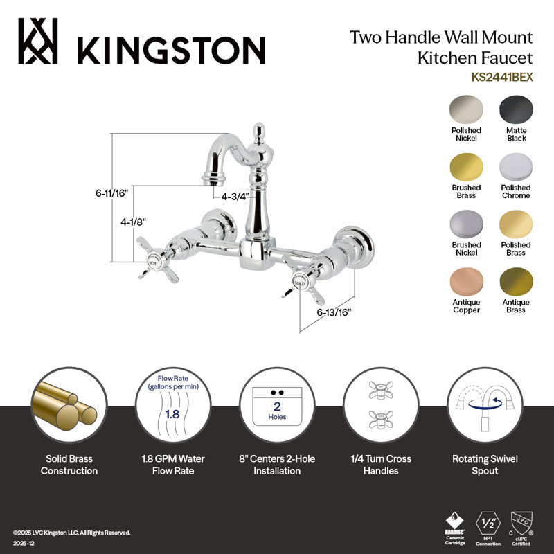 Kingston Brass Essex Two-Handle 2-Hole Deck Mount Bridge Kitchen Faucet, Matte Black