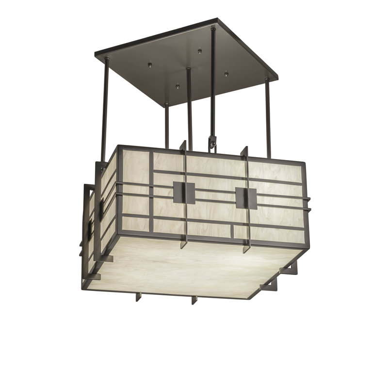 Spalding Bronze Square 4-Light Indoor/Outdoor Pendant with Beige Idalight Lens