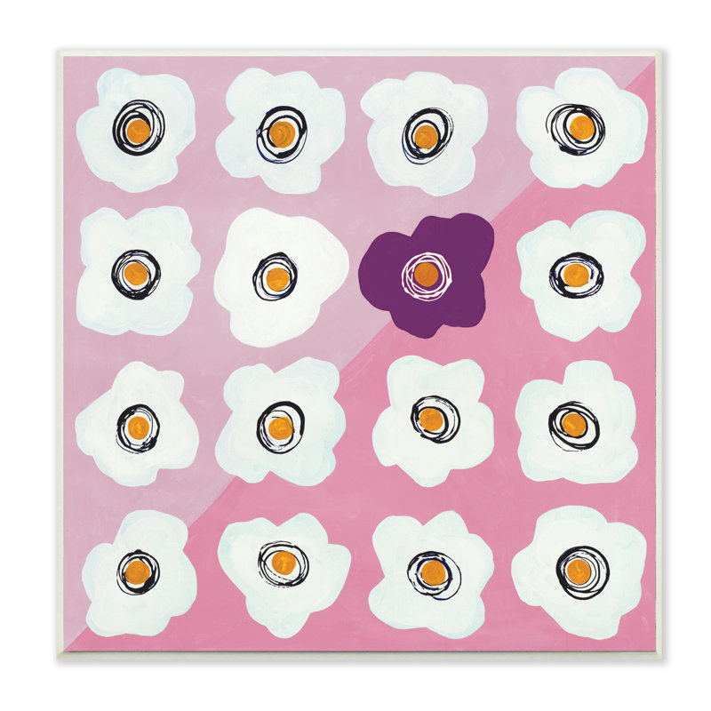 Collage de fleurs blanches mauve sur triangles, Plaque murale, H 12 po x l 12 po