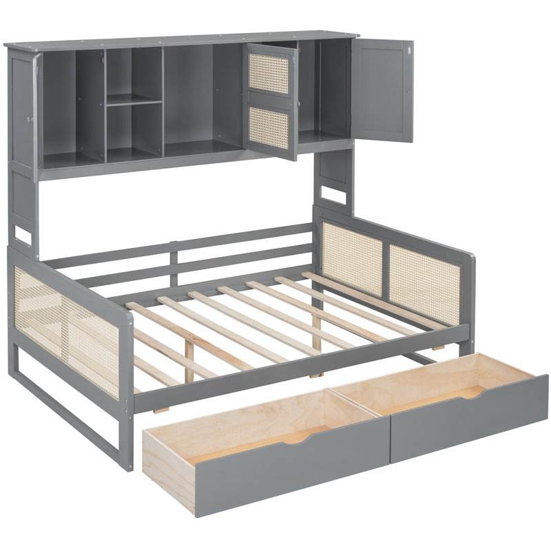 Lit de jour en bois gris avec 2 tiroirs pratiques et 1 armoire de rangement