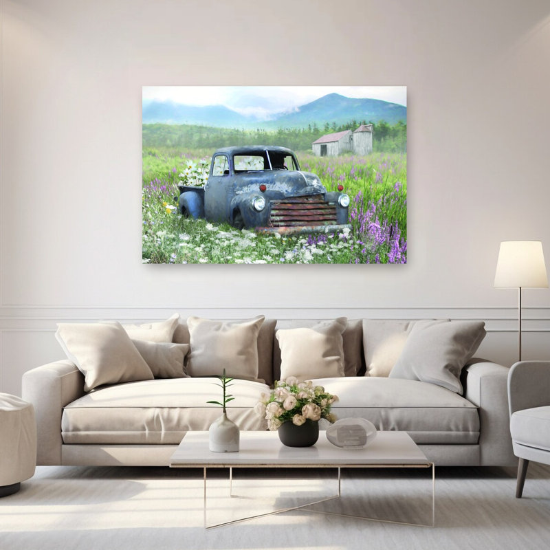Where Wildflowers Roam Rustic Vintage Abstract Landscape Nature Wall Art Print 1 Piece Wrapped Canvas Wall Art