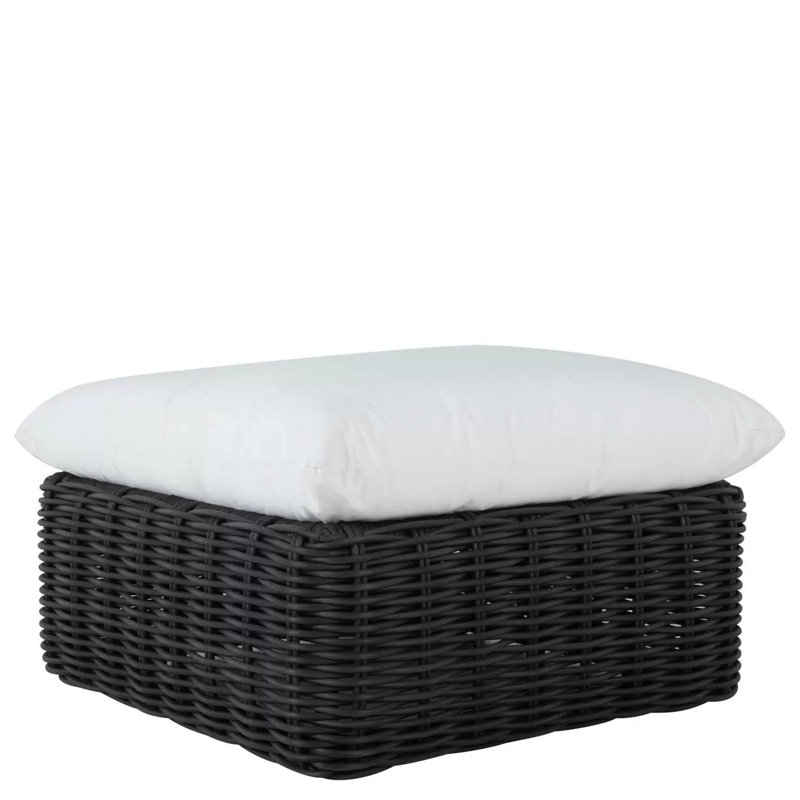 Montecito N-Dura Resin Wicker Outdoor Woven Ottoman - Onyx, 34.5 In., Cabana Stripe Midnight, No