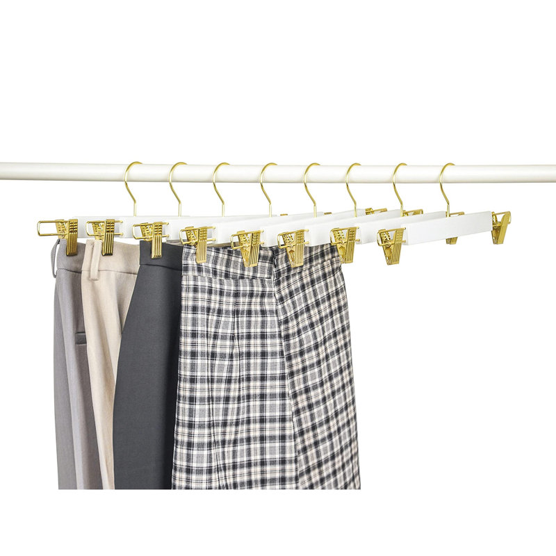Cintres de jupe de pantalons avec crochet, cintres de fond pour pantalons pantalons avec 2 pinces dorées réglables, paquet de 24 (blanc)