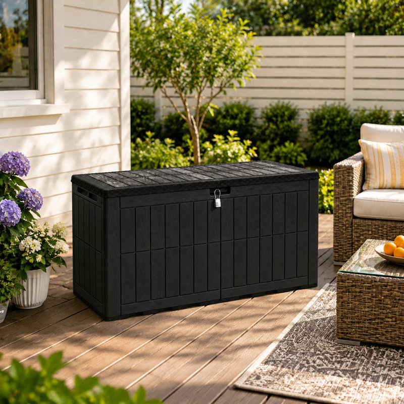 Coffre extérieur pour terrasse avec serrure, Noir