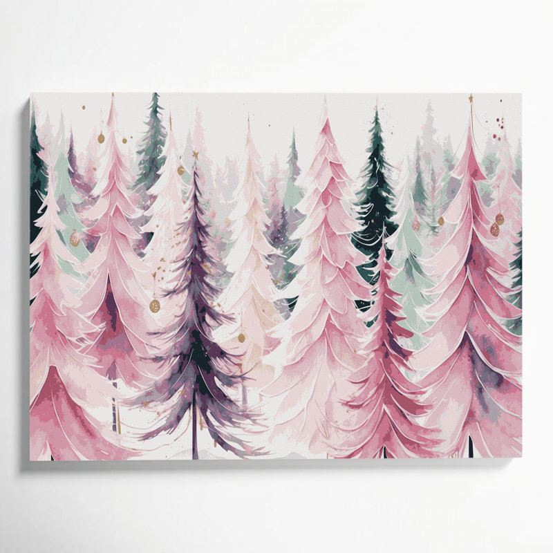 Art mural sur toile, arbres de Noël roses, H 16 po x l 20 po