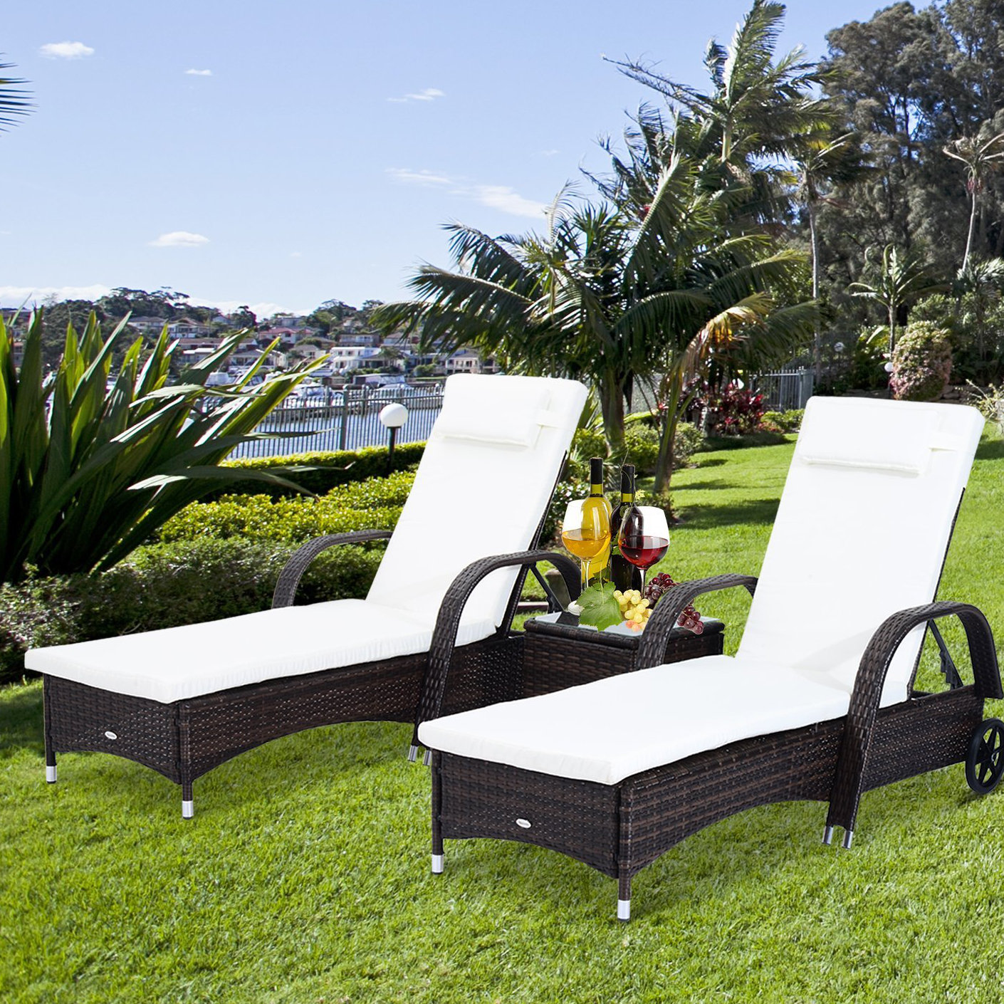 Stutler 200cm Long Reclining Chaise Lounge Set with Cushions and Table