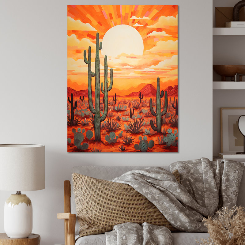 «Cactus Sunset Shadows I» sur toile, H 32 po x l 16 po x P 1 po, Toile tendue