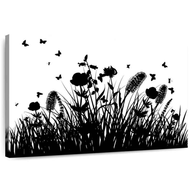 Harnek Black And White Grass Meadow, 24" H x 36" W