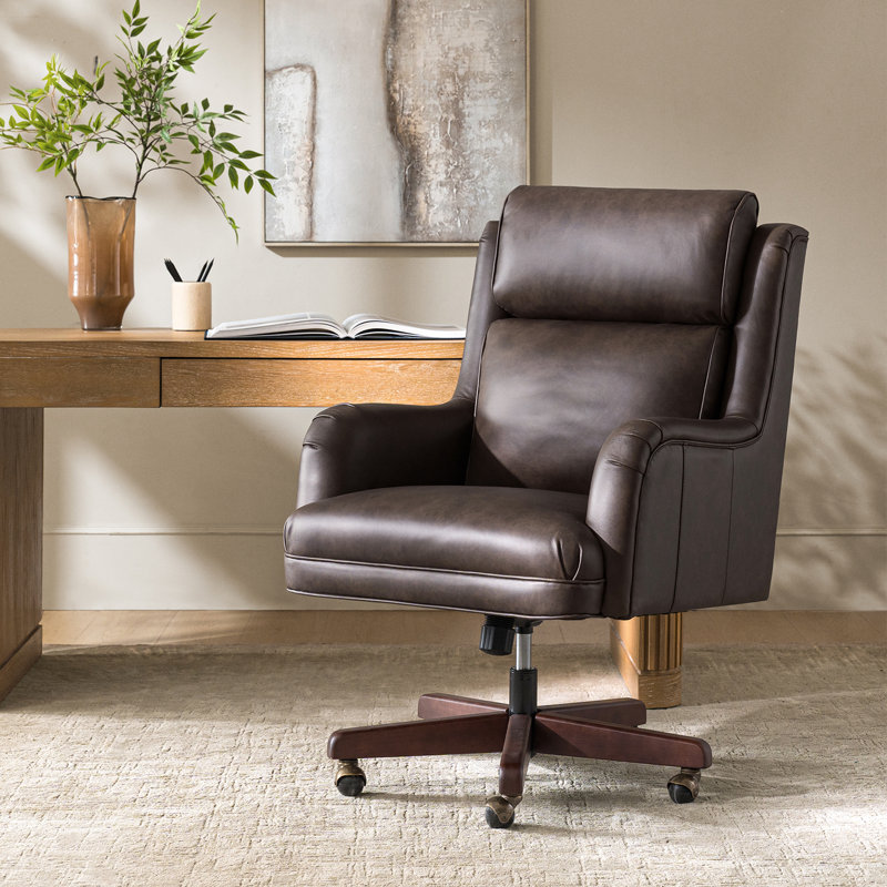 Chaise de bureau inclinable et pivotante en cuir véritable Heeg, Chocolat