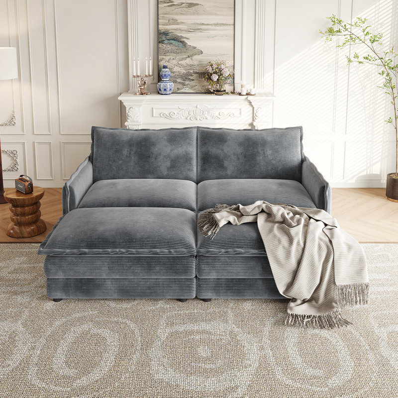 Canapé confortable surdimensionné en velours côtelé avec repose-pieds amovibles pour différentes pièces, Gris