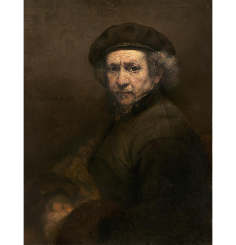 "Autoportrait" par Rembrandt Van Rijn - Art mural sur toile tendue avec châssis, H 18 po x l 14 po