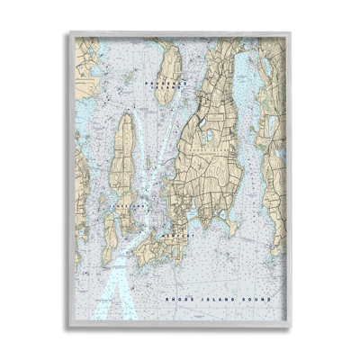 " Rhode Island Coastal Map Prudence Jamestown Newport " Graphic Art Print
