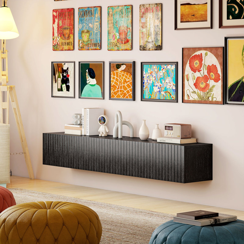 Meuble télé 55 po pour téléviseur de 72 po ou moins, noir, H 8,7 po x L 55,1 po x l 9,8 po, Noir