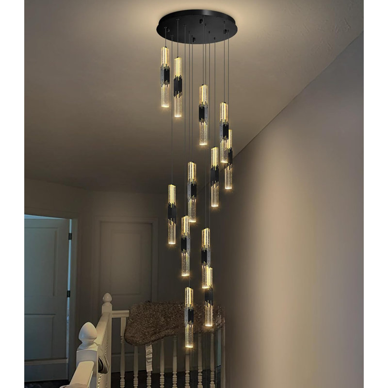 Lustre moderne 12 lumières DEL en acrylique cristal, Noir mat