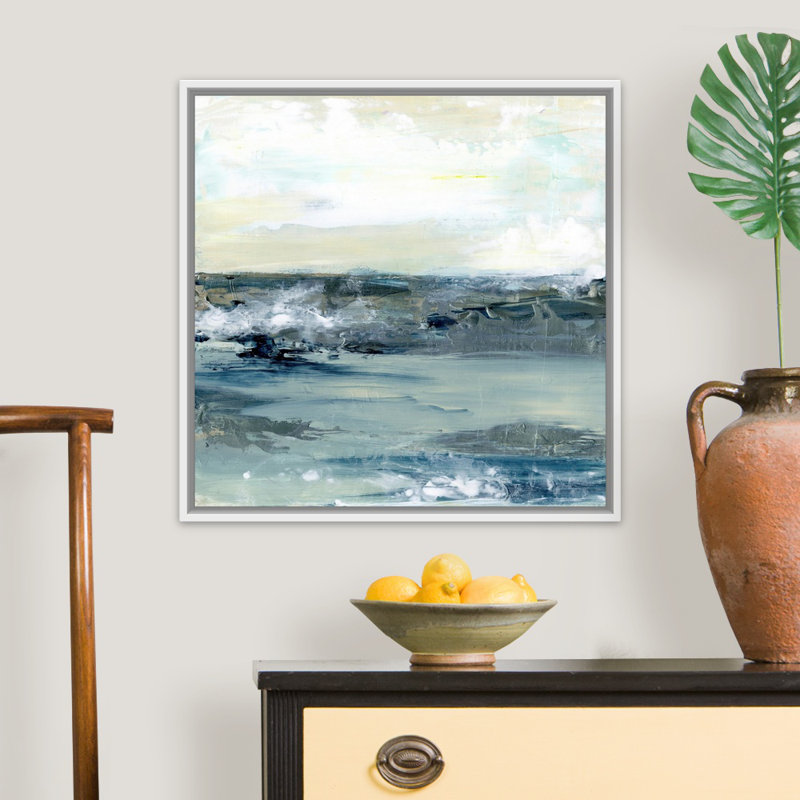 Reproduction d’art sur toile, "Coastal blues I" par Lila Bramma, Cadre flottant blanc, H 26 po x l 26 po x P 1,75 po