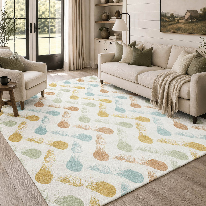 Machine Washable Indoor/Outdoor Chantille ACN2900 Geometric Rug, Pearl, 5' x 7'6"