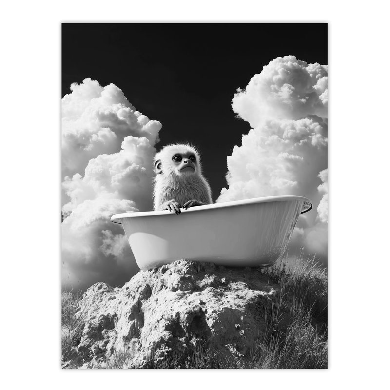Cute Marmoset in Bathtub Surreal Wall Art Print