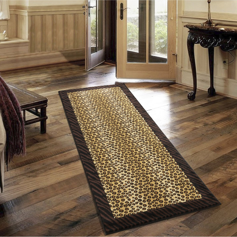 2 pi 7 po Tapis à motif animalier By 3, beige et noir, fabriqué à la machine, polypropylène, style sauvage et pour animaux