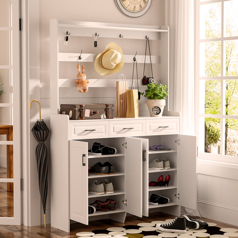 Armoire de rangement pour chaussures 24 paires avec portemanteau, Rose clair