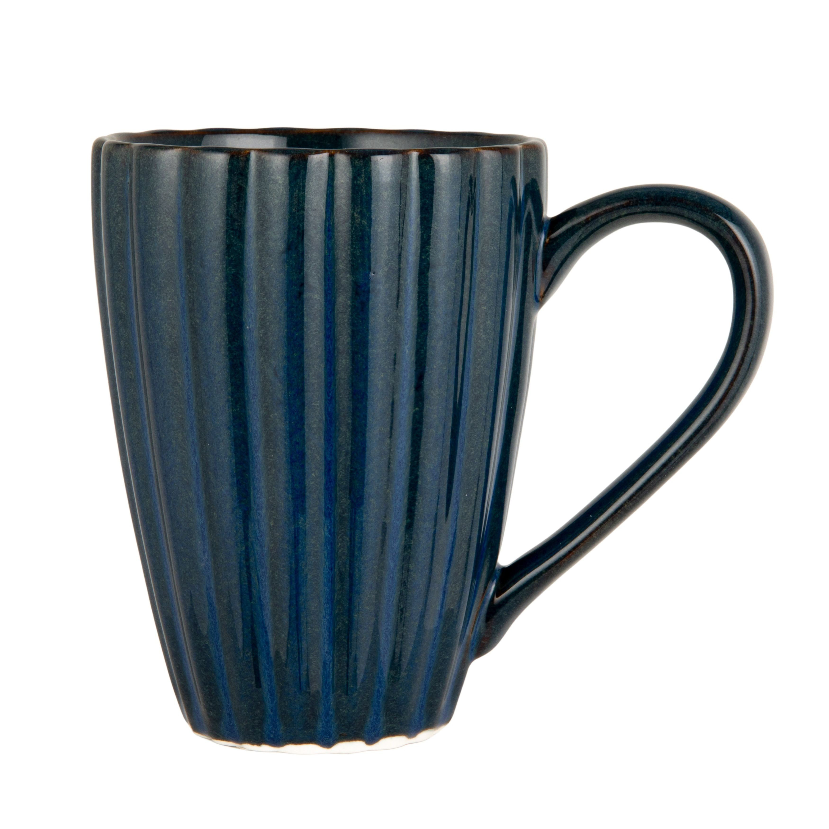 Ophelia & Co. 14-Ounce Stoneware Ribbed Mug With Reactive Glaze, Blue ...