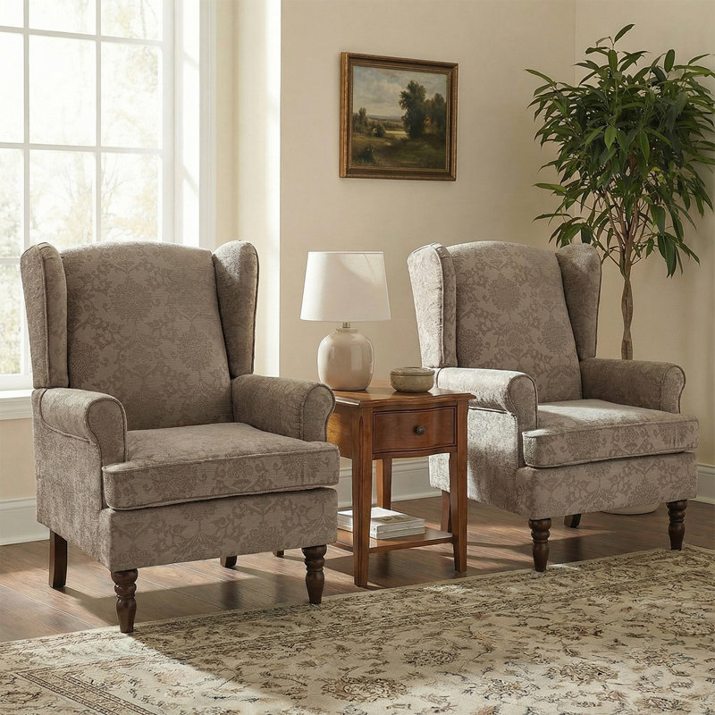 Fauteuil à oreilles 29 po Anayat, Mélange de polyester Brocade