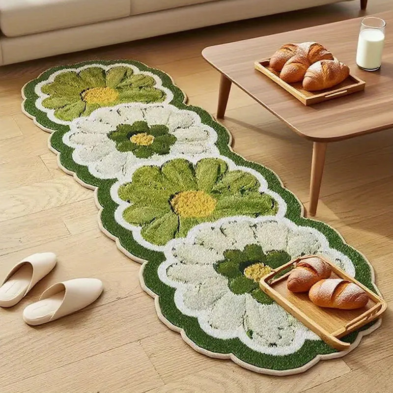 Flower Non-Slip Soft Imitation Cashmere Irregular Home Living Room Bedroom Carpet, Runner 1'8" x 4'7"