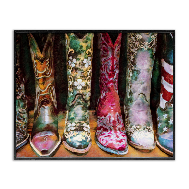Bottes de cowboy, Giclée encadrée noir minuit, H 11 po x l 14 po x P 1,5 po