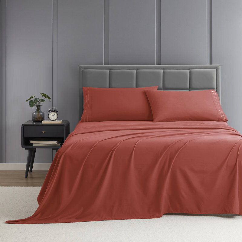 1800 Series Double-Brushed Microfiber Hypoallergenic Sheet Set, Orange, Twin XL Sheet Set with 1 Pillowcase