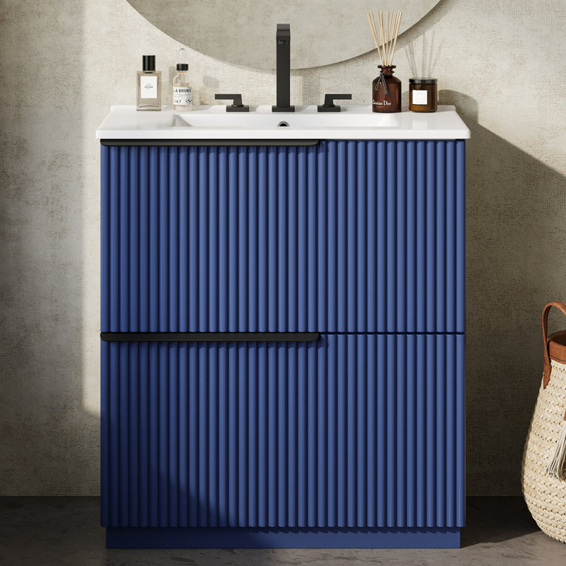 Meuble-lavabo 30 po avec lavabo en céramique, Bleu