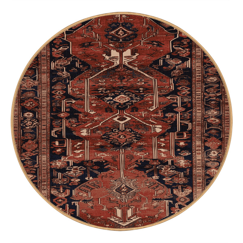 Tapis brun turc lavable à la machine, Rond 5 pi