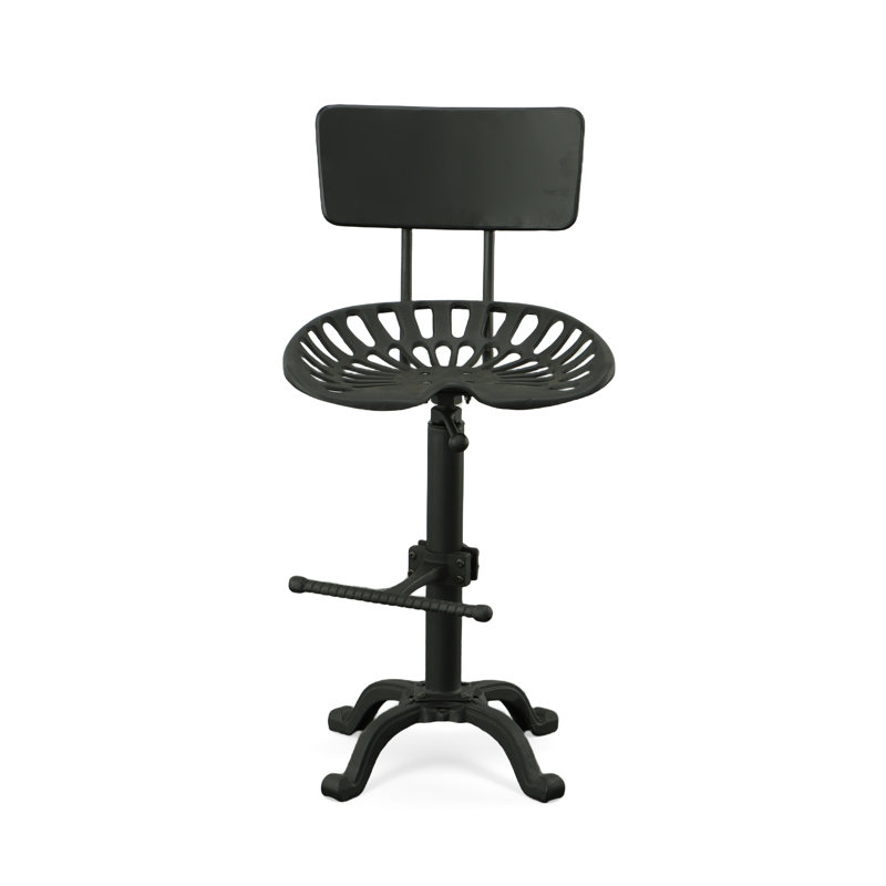 Tabouret de bar réglable à dossier 22-33 po Rustic Black, Noir