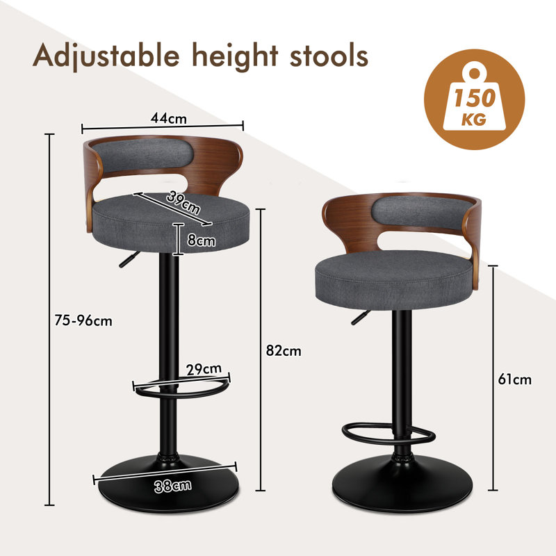 Upholstered Adjustable Height Counter Stool with Solid Wood Frame