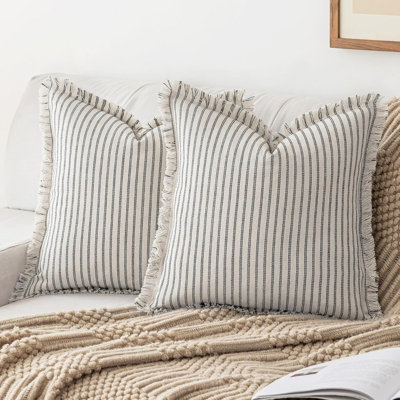 18 x 18 Inch Boho Striped Throw Pillow Covers with Tassel