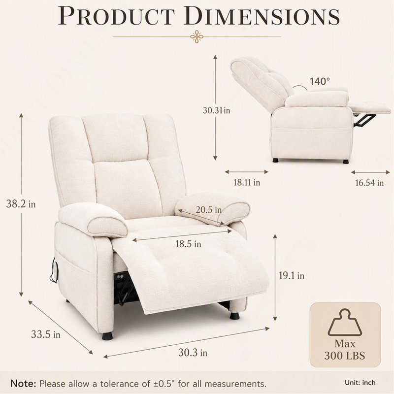 Fauteuil inclinable électrique Basic, Chenille beige