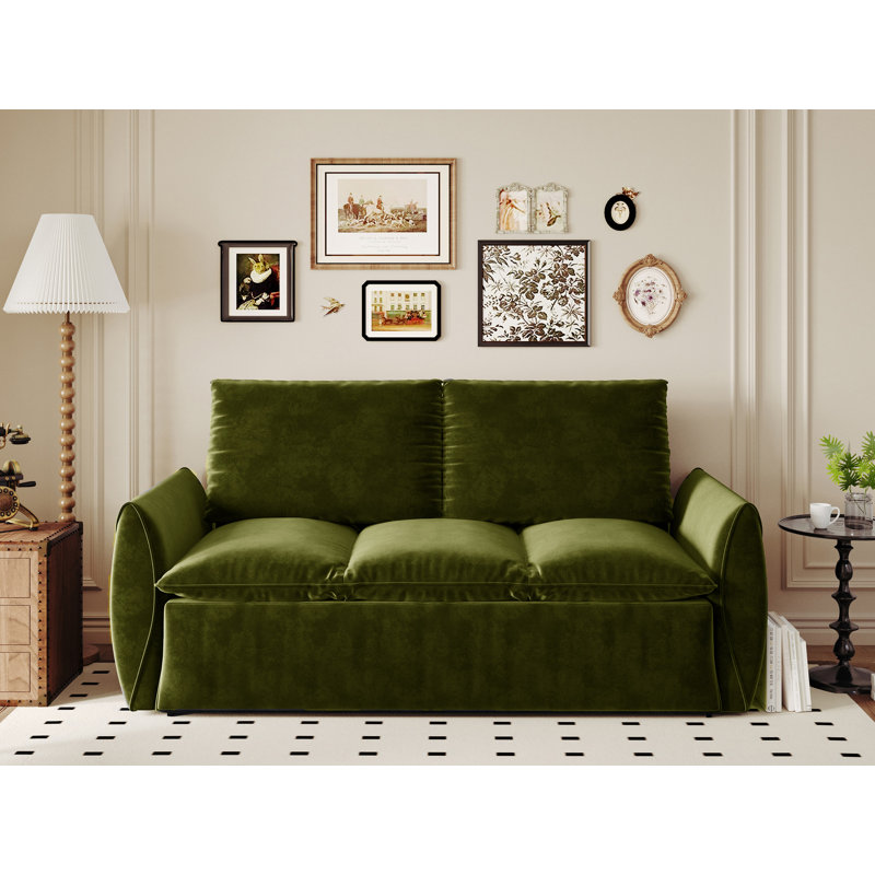Lit-causeuse escamotable en velours avec ensemble 2-en-1 d'oreiller et de couverture, Militaire