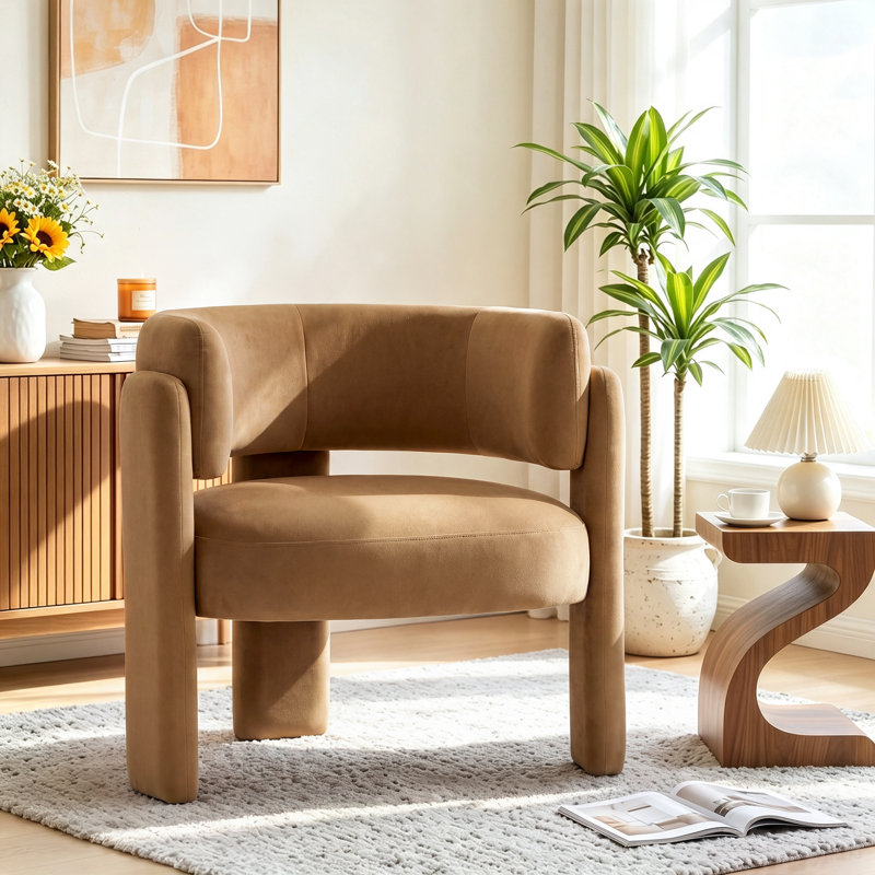Fauteuil d'appoint demi-tonneau 33 po, Velours kaki