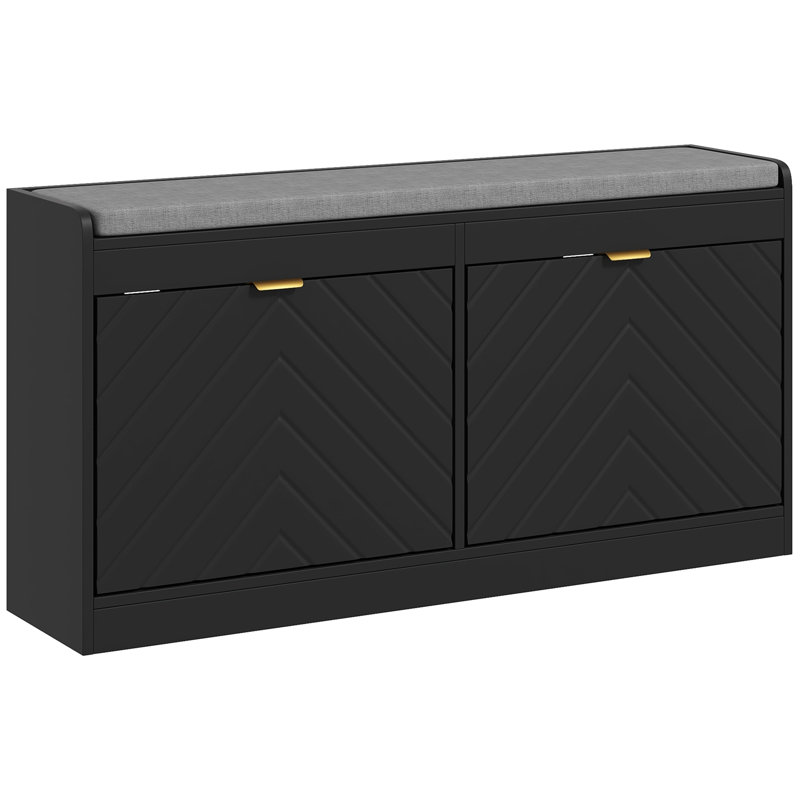 Banc à chaussures, banc d'entrée avec 2 tiroirs rabattables, coussin de siège et 2 évents pour 8 paires de chaussures pour le couloir, noir