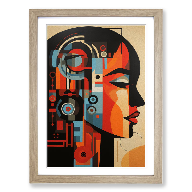 Indian Woman Constructivism No.3 - Single Picture Frame Print on Wood, Oak , 46cm H x 34cm W x 2cm D