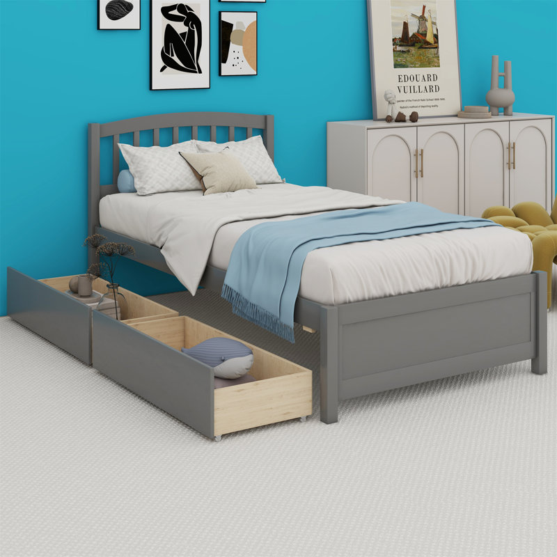 Vullo Slat Storage Bed, Gray