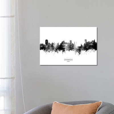 Granada Spain Skyline Name Bw by Michael Tompsett - Wrapped Canvas Gallery-Wrapped Canvas Giclée