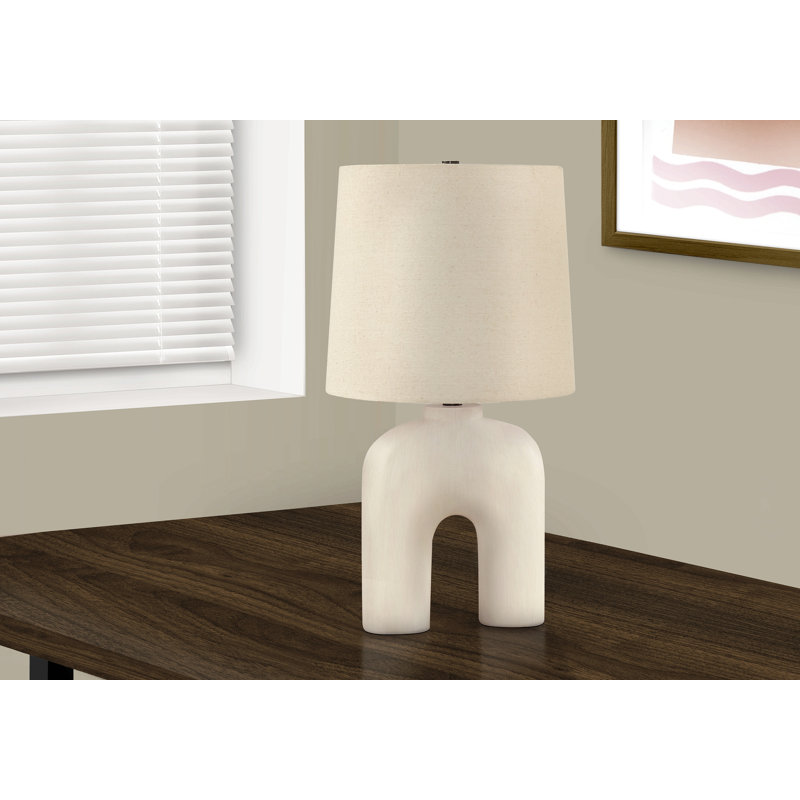 Lighting, H 25 po, lampe de table, résine crème, abat-jour beige, moderne