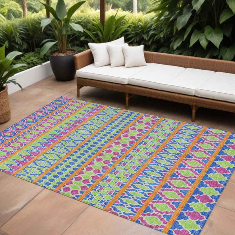 Tapis intérieur lavable extérieur quadrilobé bleu 10 pi x 14 pi
