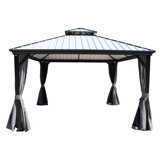 Kozyard Caesar Gray Double Roof Hardtop Gazebo with Privacy Curtain and Mosquito Netting